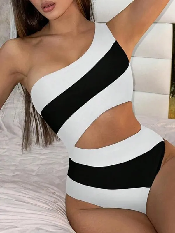 White_&_Black_Nylon_Premium_&_Elegant_Swimsuit_For_Women