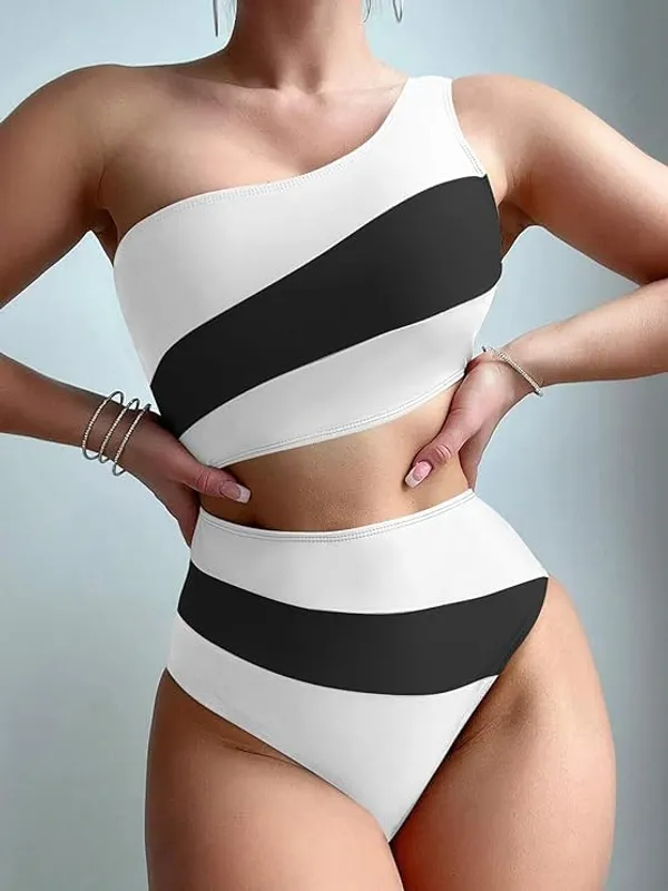 White_&_Black_Nylon_Premium_&_Elegant_Swimsuit_For_Women