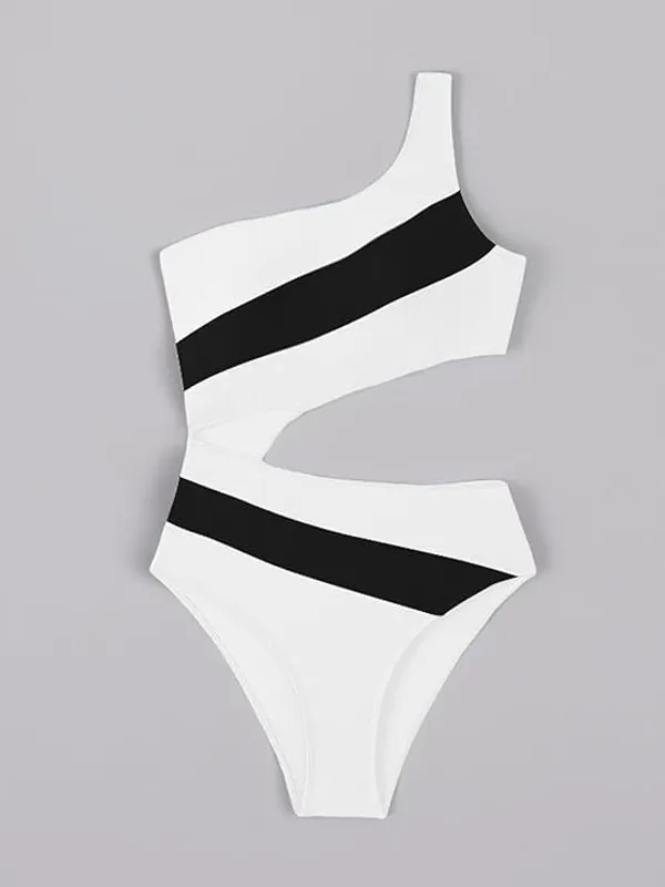 White_&_Black_Nylon_Premium_&_Elegant_Swimsuit_For_Women
