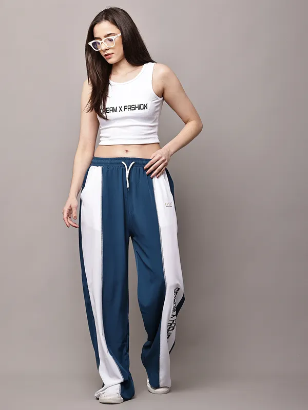 Teal_NS_Lycra_Line_Track_Pant_For_Women