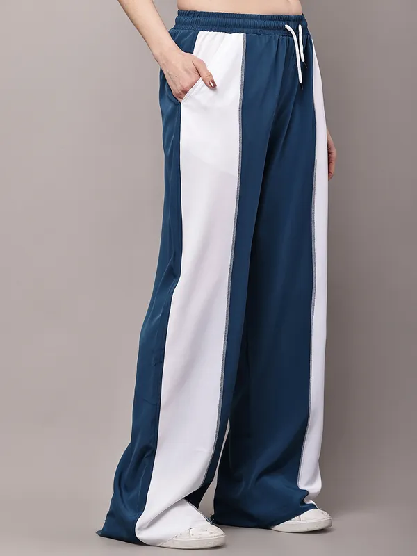 Teal_NS_Lycra_Line_Track_Pant_For_Women