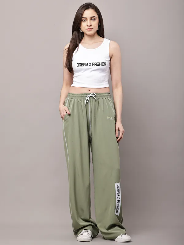 Olive_NS_Lycra_Line_Track_Pant_For_Women