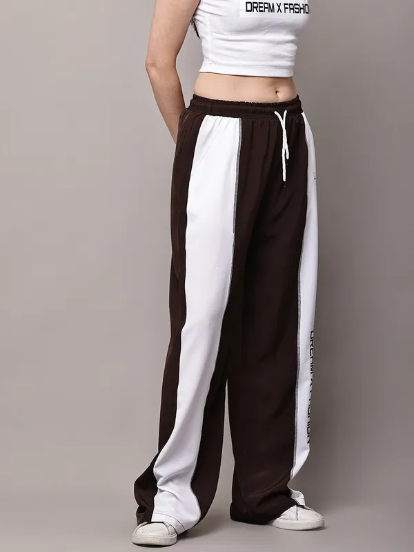 Brown_NS_Lycra_Line_Track_Pant_For_Women