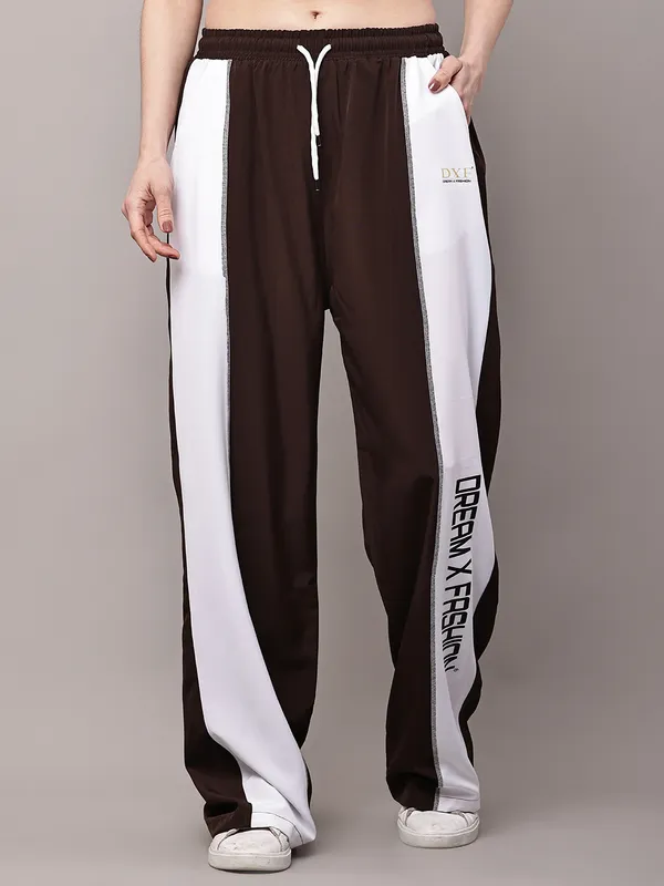 Brown_NS_Lycra_Line_Track_Pant_For_Women