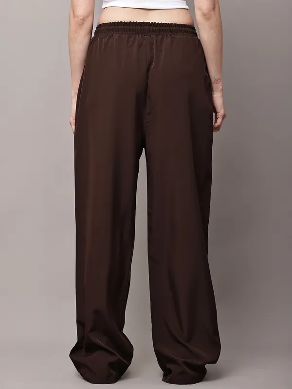 Brown_NS_Lycra_Line_Track_Pant_For_Women