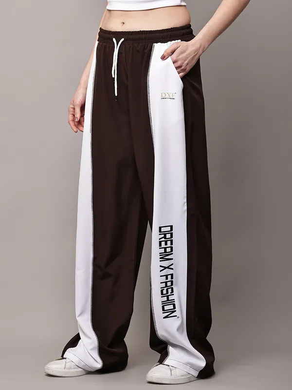 Brown_NS_Lycra_Line_Track_Pant_For_Women
