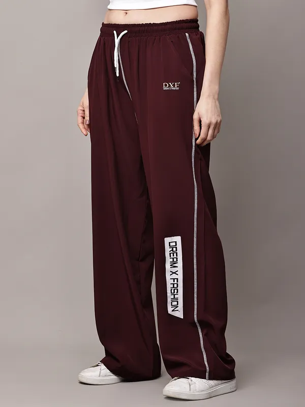 Wine_NS_Lycra_Line_Track_Pant_For_Women