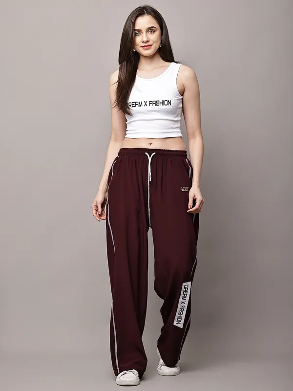 Wine_NS_Lycra_Line_Track_Pant_For_Women