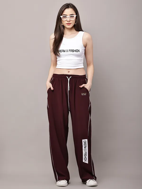 Wine_NS_Lycra_Line_Track_Pant_For_Women