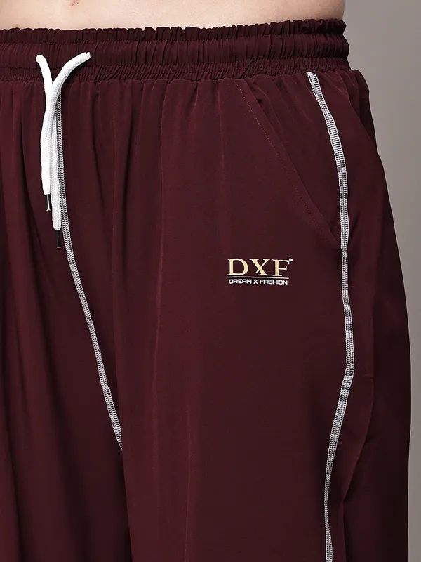 Wine_NS_Lycra_Line_Track_Pant_For_Women