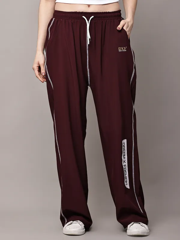 Wine_NS_Lycra_Line_Track_Pant_For_Women