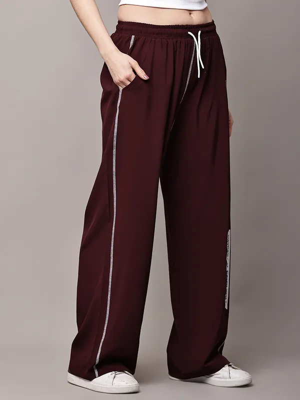 Wine_NS_Lycra_Line_Track_Pant_For_Women