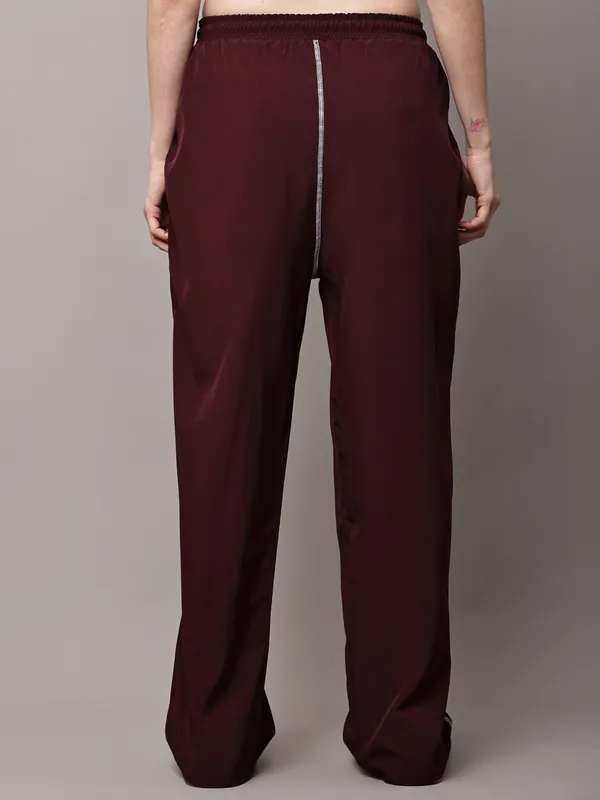 Wine_NS_Lycra_Line_Track_Pant_For_Women
