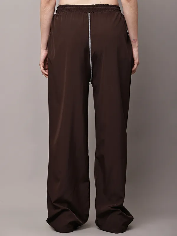 Brown_NS_Lycra_Line_Track_Pant_For_Women
