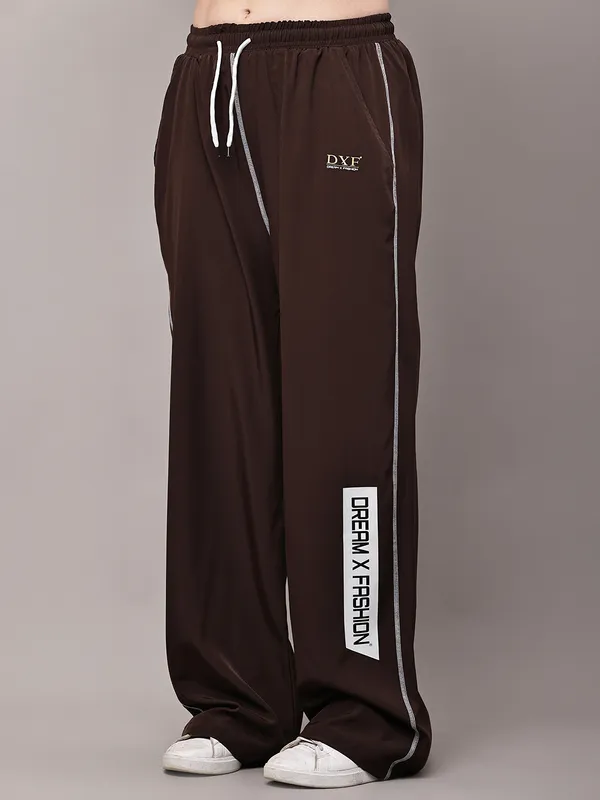 Brown_NS_Lycra_Line_Track_Pant_For_Women