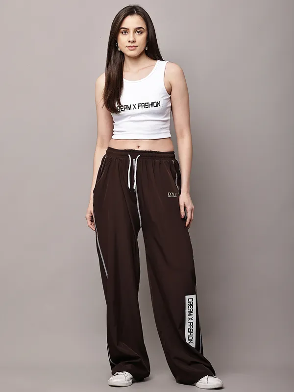 Brown_NS_Lycra_Line_Track_Pant_For_Women