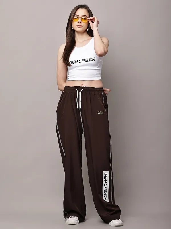 Brown_NS_Lycra_Line_Track_Pant_For_Women