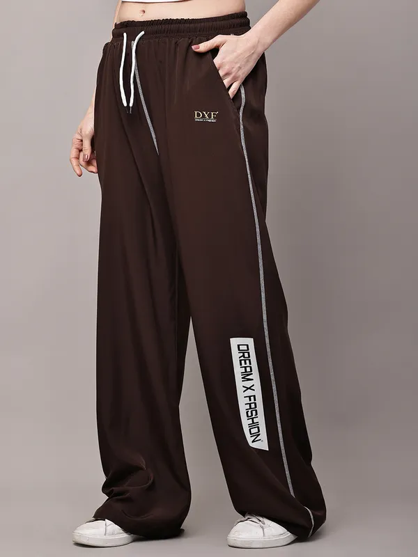 Brown_NS_Lycra_Line_Track_Pant_For_Women