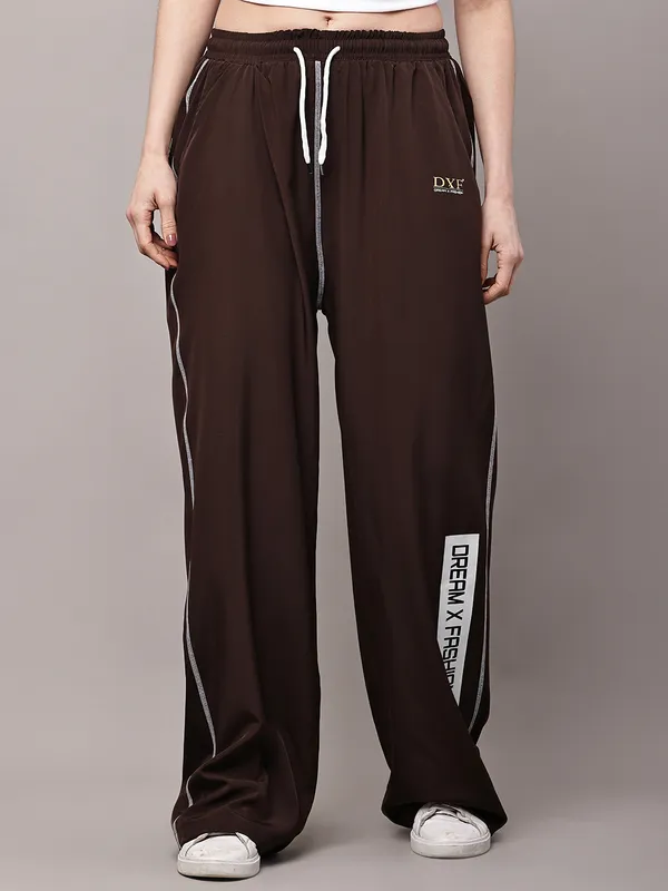 Brown_NS_Lycra_Line_Track_Pant_For_Women