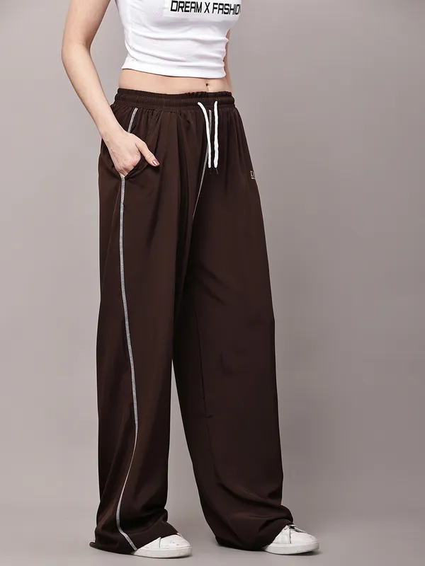Brown_NS_Lycra_Line_Track_Pant_For_Women
