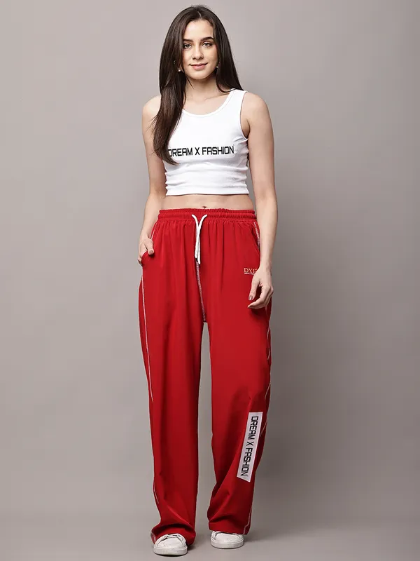 Red_NS_Lycra_Line_Track_Pant_For_Women