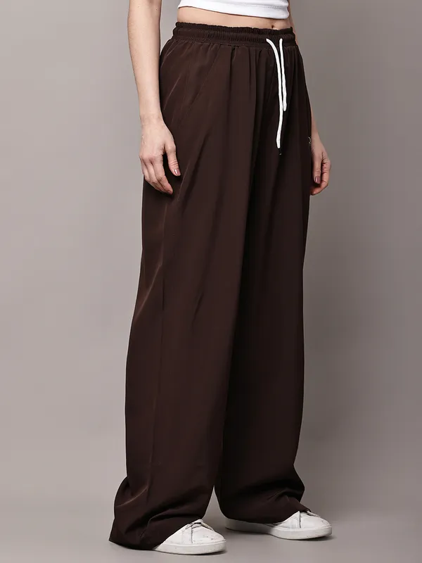 Brown_NS_Lycra_Line_Track_Pant_For_Women