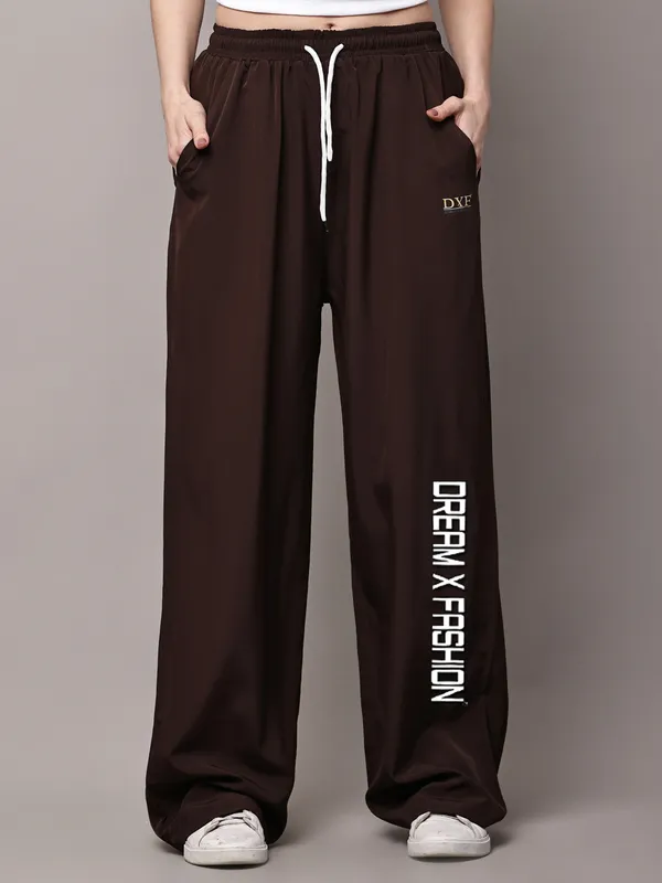 Brown_NS_Lycra_Line_Track_Pant_For_Women