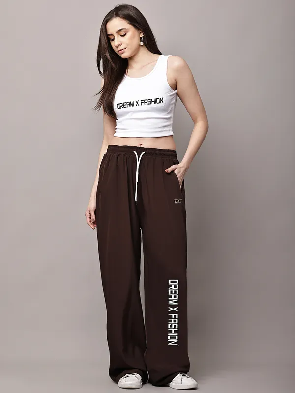 Brown_NS_Lycra_Line_Track_Pant_For_Women