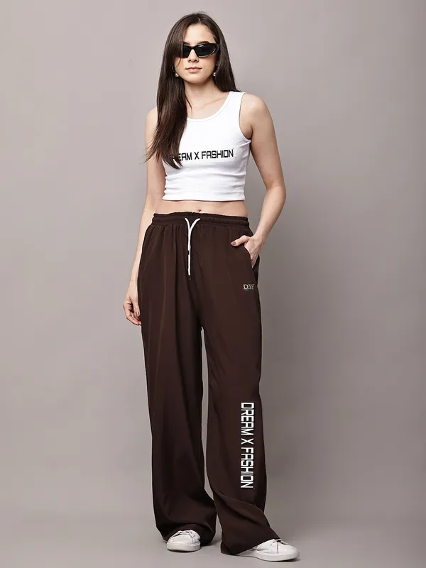 Brown_NS_Lycra_Line_Track_Pant_For_Women