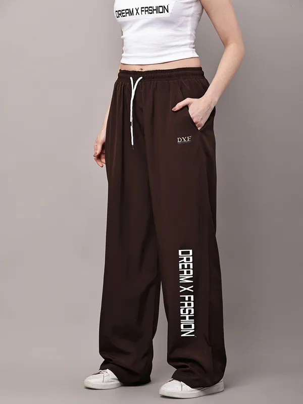 Brown_NS_Lycra_Line_Track_Pant_For_Women