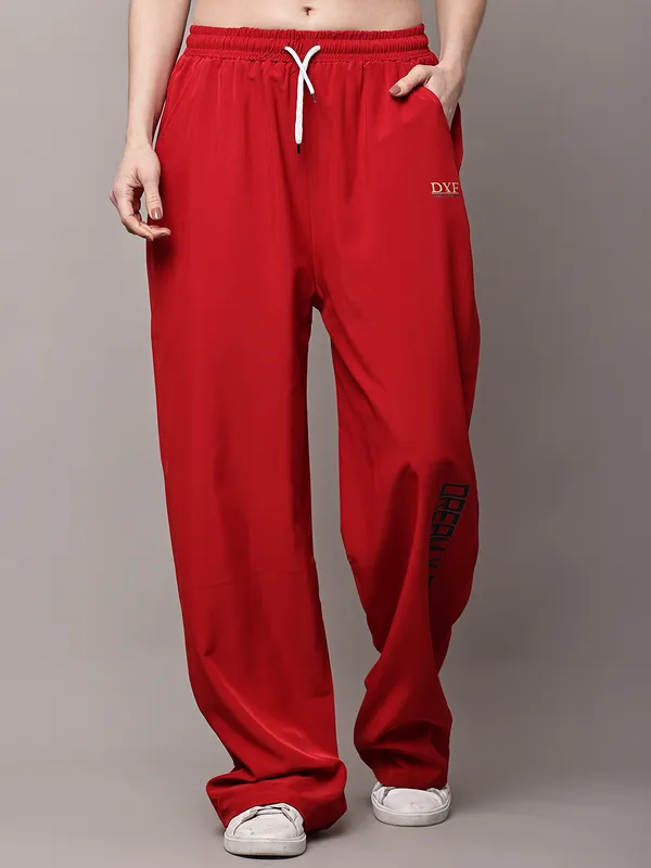 Red_NS_Lycra_Line_Track_Pant_For_Women
