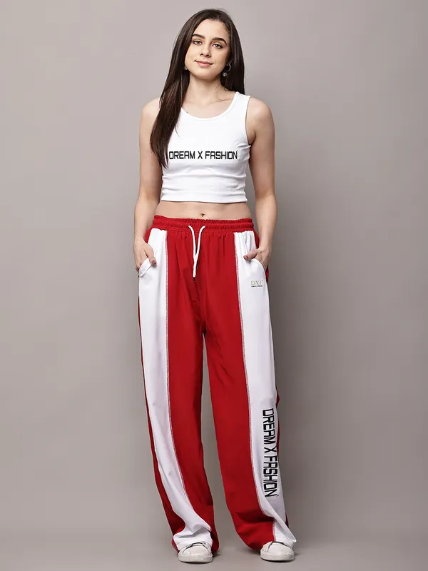 Red_NS_Lycra_Line_Track_Pant_For_Women