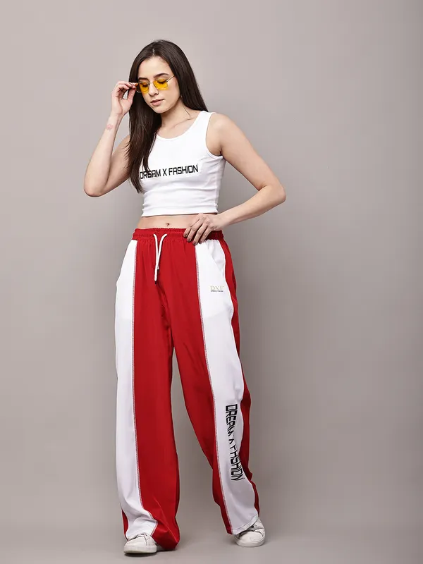 Red_NS_Lycra_Line_Track_Pant_For_Women