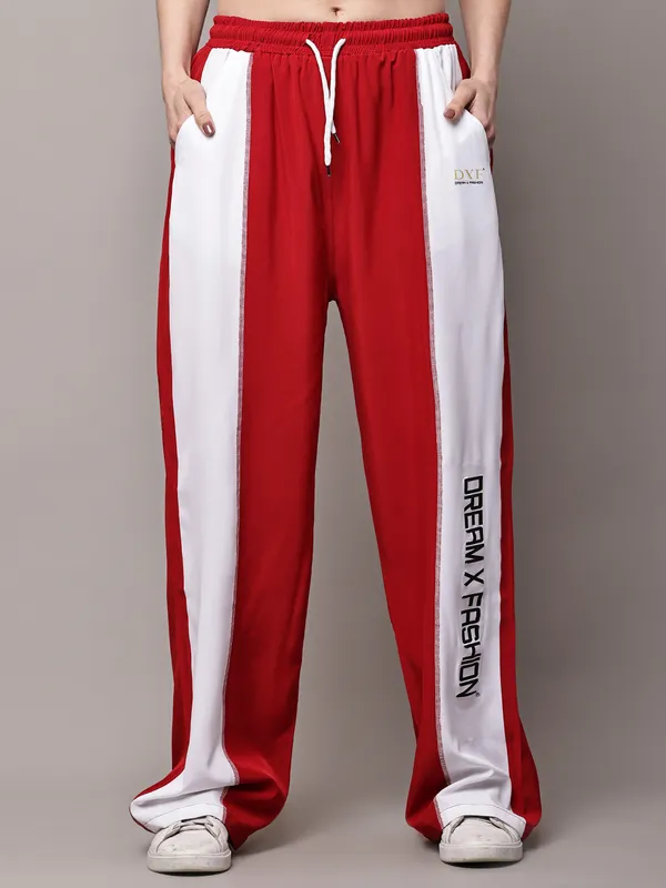 Red_NS_Lycra_Line_Track_Pant_For_Women