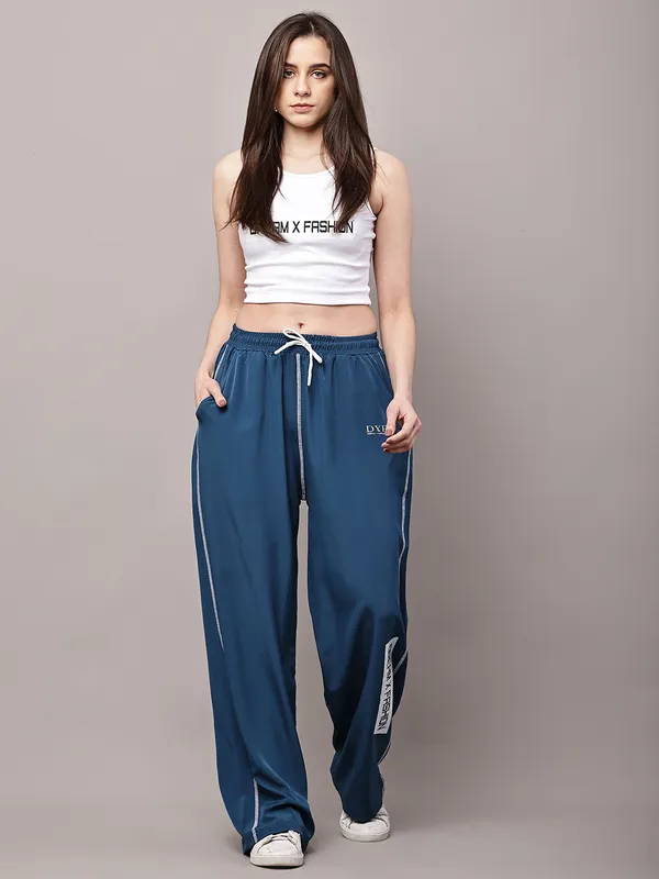Teal_NS_Lycra_Line_Track_Pant_For_Women