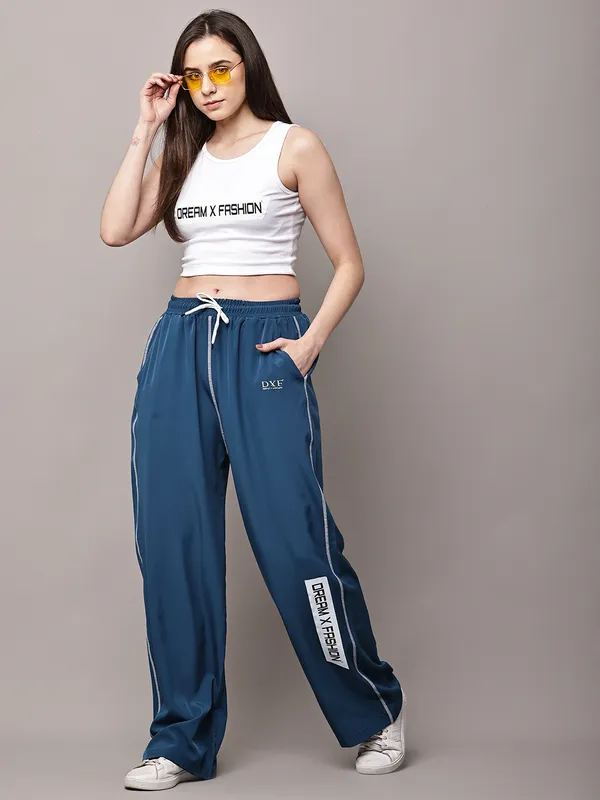 Teal_NS_Lycra_Line_Track_Pant_For_Women