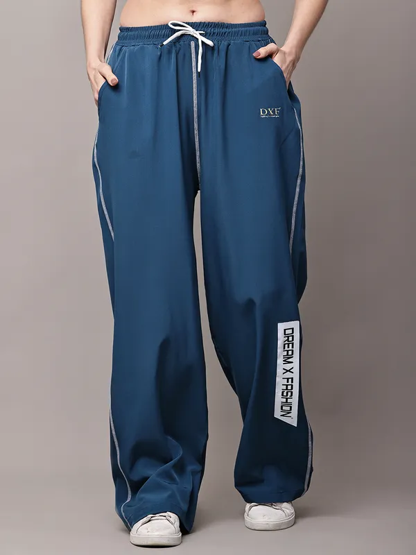 Teal_NS_Lycra_Line_Track_Pant_For_Women