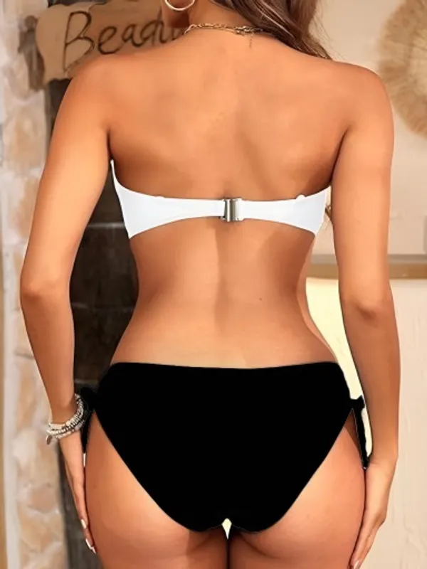 White_&_Black_Nylon_Premium_&_Elegant_Bikini_Set_For_Women