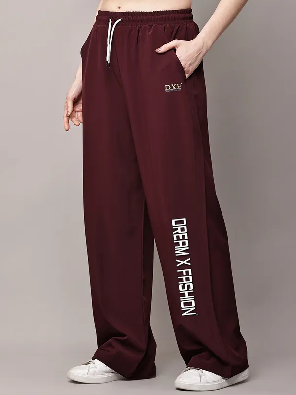 Wine_NS_Lycra_Line_Track_Pant_For_Women