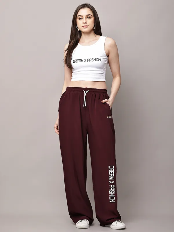 Wine_NS_Lycra_Line_Track_Pant_For_Women