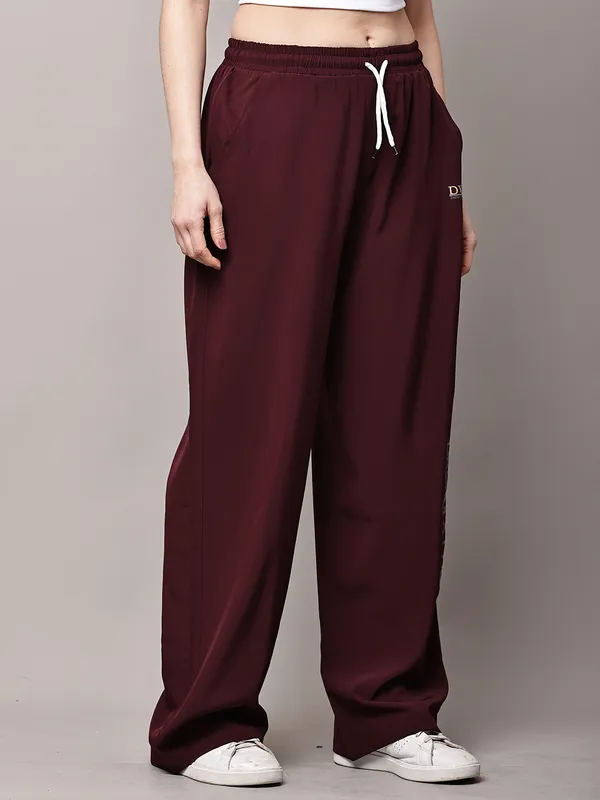 Wine_NS_Lycra_Line_Track_Pant_For_Women