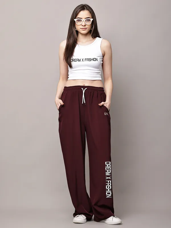 Wine_NS_Lycra_Line_Track_Pant_For_Women