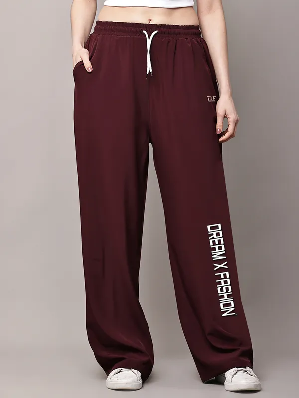 Wine_NS_Lycra_Line_Track_Pant_For_Women