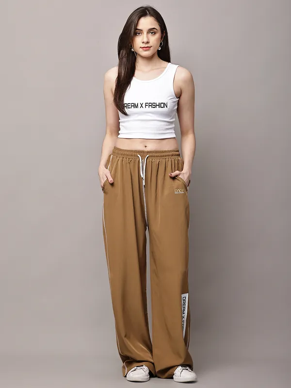 Mustard_NS_Lycra_Line_Track_Pant_For_Women