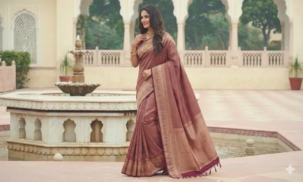 Wine_Banarasi_Brocade_Premium_&_Elegant_Zari_Weaving_Saree_With_Unstitched_Blouse_For_Women