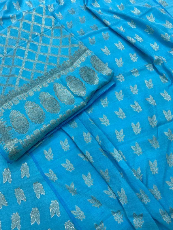 Sky_Blue_Butter_Silk_Premium_&_Elegant_Zari_Weaving_Unstitched_Suit_Set_With_Dupatta_For_Women