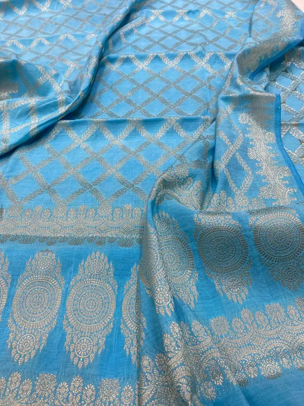 Sky_Blue_Butter_Silk_Premium_&_Elegant_Zari_Weaving_Unstitched_Suit_Set_With_Dupatta_For_Women