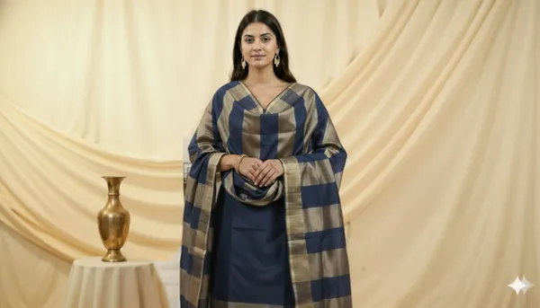 Navy_Blue_Chanderi_Silk_Premium_&_Elegant_Zari_Weaving_Unstitched_Suit_Set_With_Dupatta_For_Women