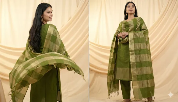 Mehendi_Green_Chanderi_Silk_Premium_&_Elegant_Zari_Weaving_Unstitched_Suit_Set_With_Dupatta_For_Women