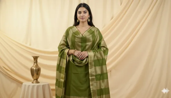 Mehendi_Green_Chanderi_Silk_Premium_&_Elegant_Zari_Weaving_Unstitched_Suit_Set_With_Dupatta_For_Women